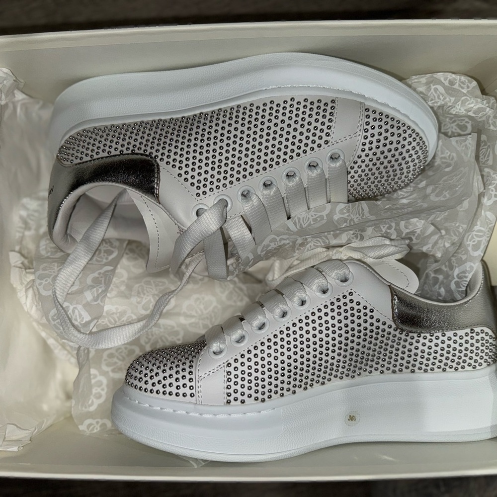 Alexander McQueen Silver and White Sneakers with Lightweight Design